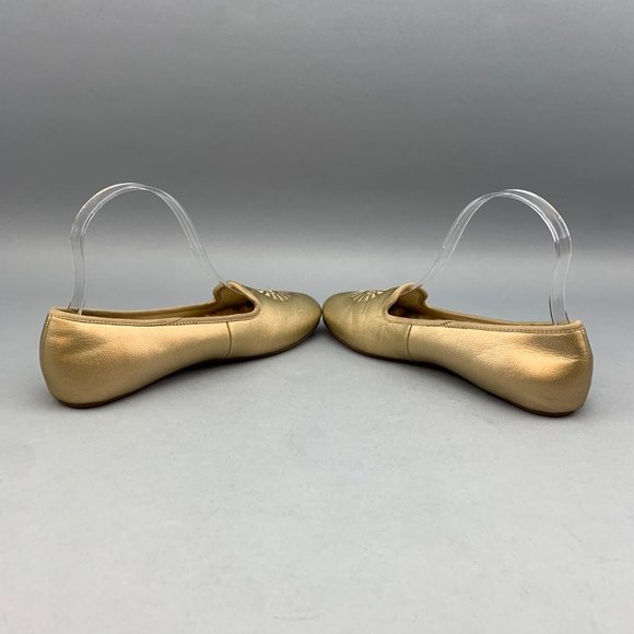 UGG Carey Flats Leather Sheepskin Girl Size 3Y Gold - Picture 7 of 12